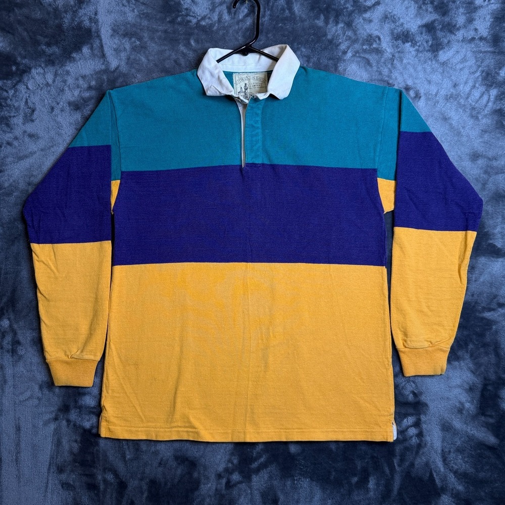 Vintage Thornton Bay Polo Rugby Long Sleeve Collard Shirt Size Large Multi Color